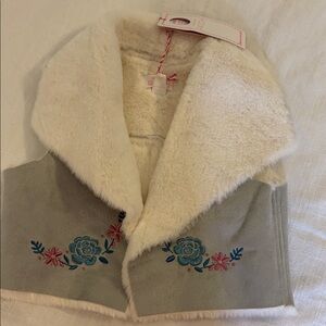 Pumpkin Patch Suede Faux Fur Vest in Cream and Gray